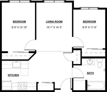 2 Bed / 1 Bath / 759 - 838 ft² / Deposit: $750 / Rent from: $1,302-$1,562